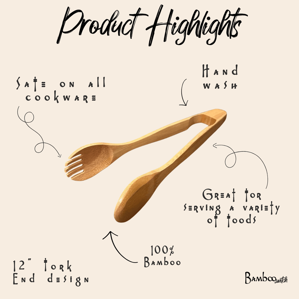 12" Bamboo Salad Tongs