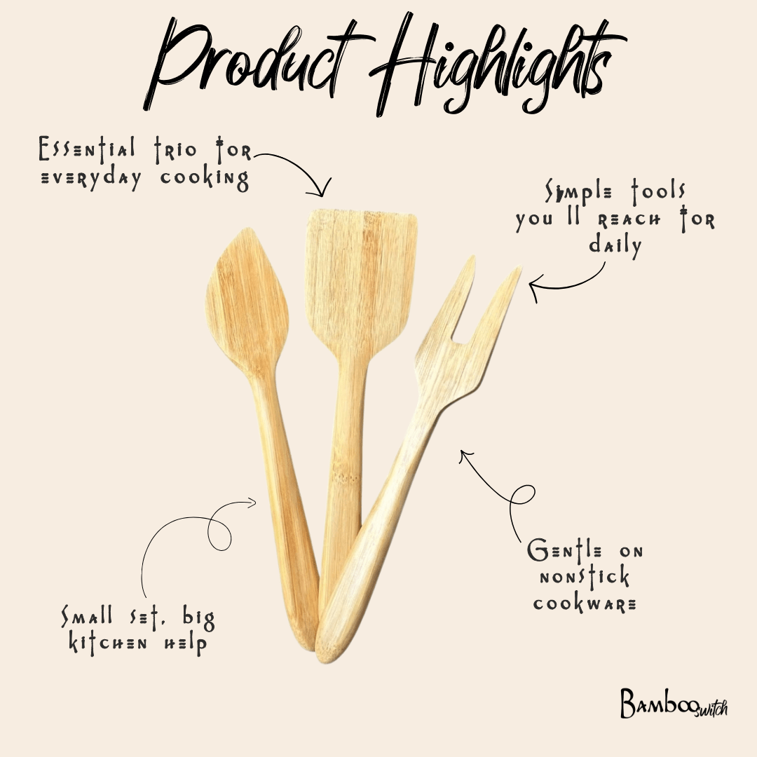 Bamboo Kitchen Utensil Set | 3 Pieces