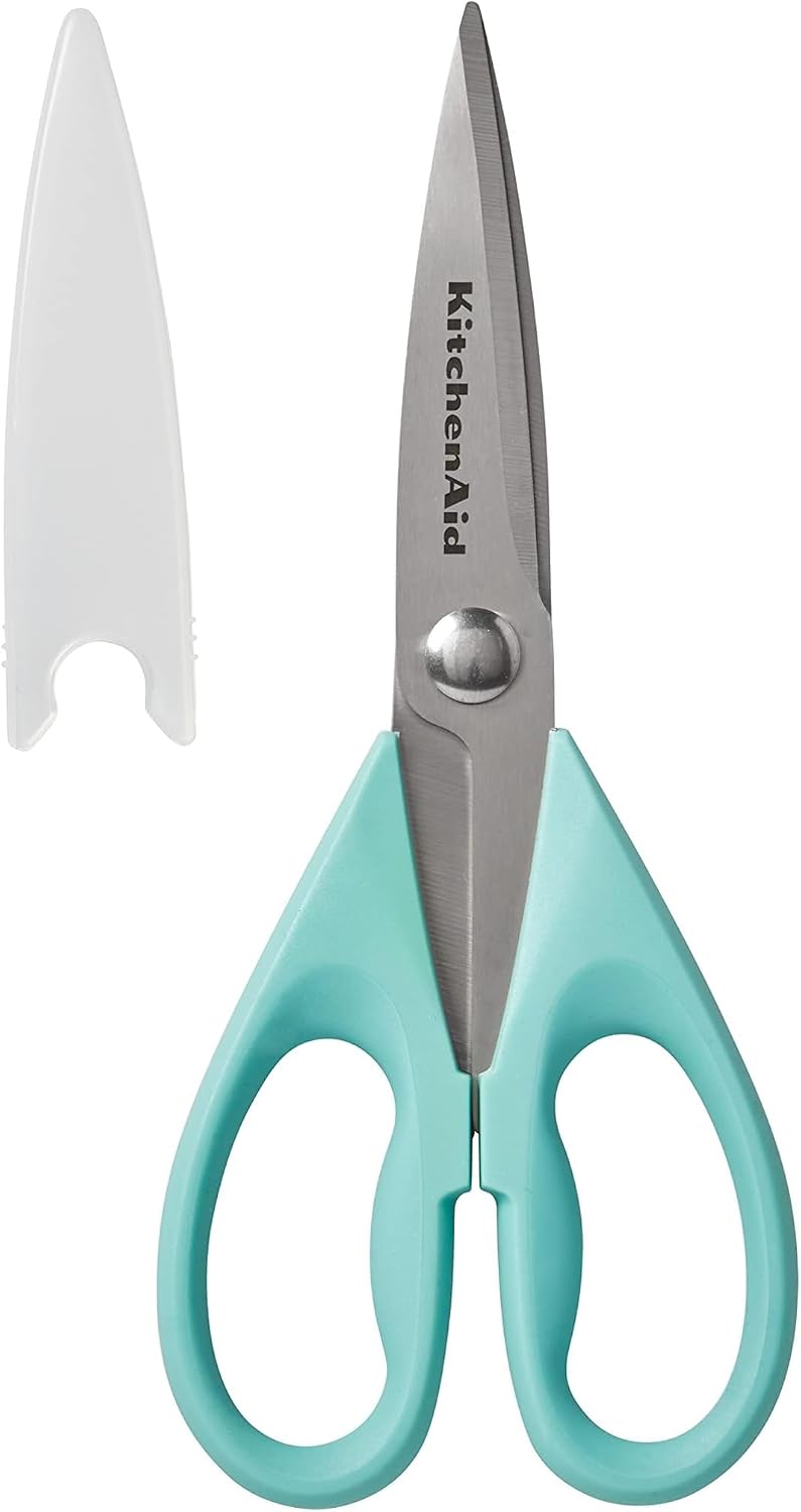 KitchenAid All Purpose Kitchen Shears with Protective Sheath Durable Stainless Steel Scissors, Dishwasher Safe, Soft Grip Comfort Handle, 8.72 Inch, Black