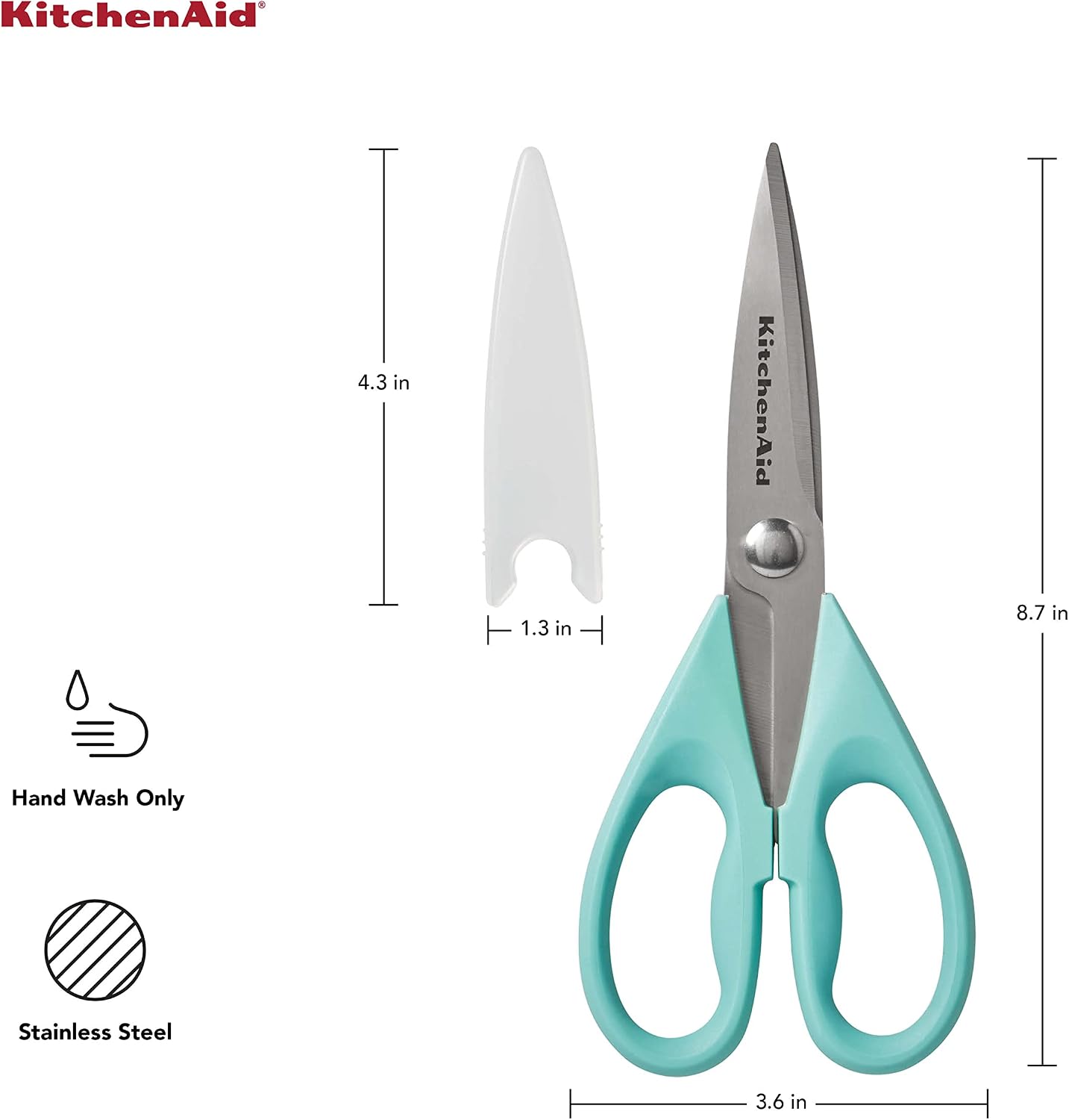 KitchenAid All Purpose Kitchen Shears with Protective Sheath Durable Stainless Steel Scissors, Dishwasher Safe, Soft Grip Comfort Handle, 8.72 Inch, Black