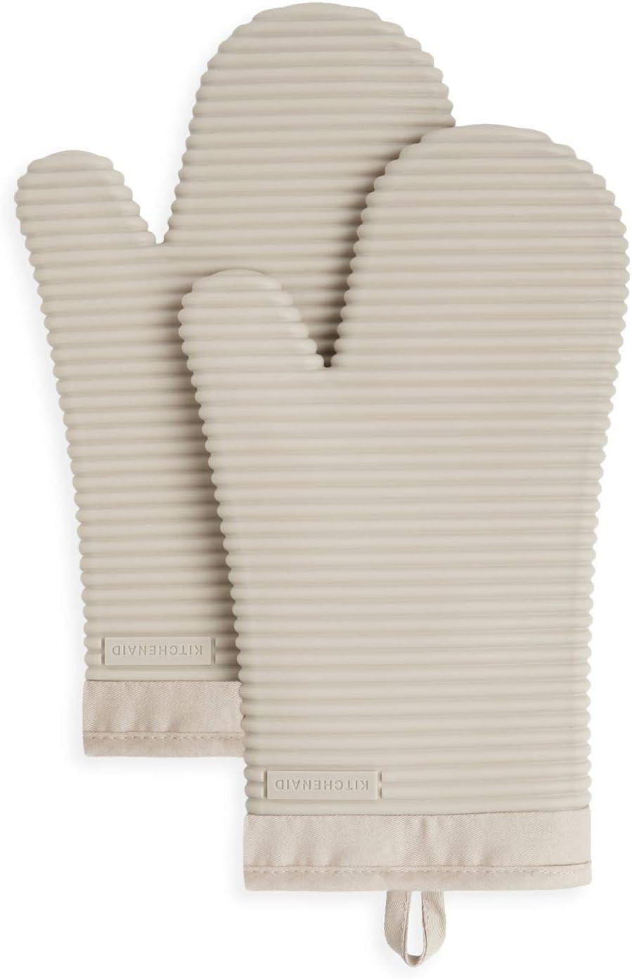 KITCHENAID Ribbed Soft Silicone Oven Mitt 2-Pack Set, 7.5"x13", Milkshake Tan