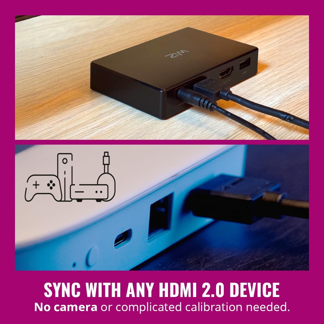 WiZ Connected HDMI Sync Box with TV Backlight - Sync to Movies, Games & Music - HDMI 2.0 Supports 4K 60Hz -RGBIC LED Strip 55-65 Inch TVs - Requires External Video Source