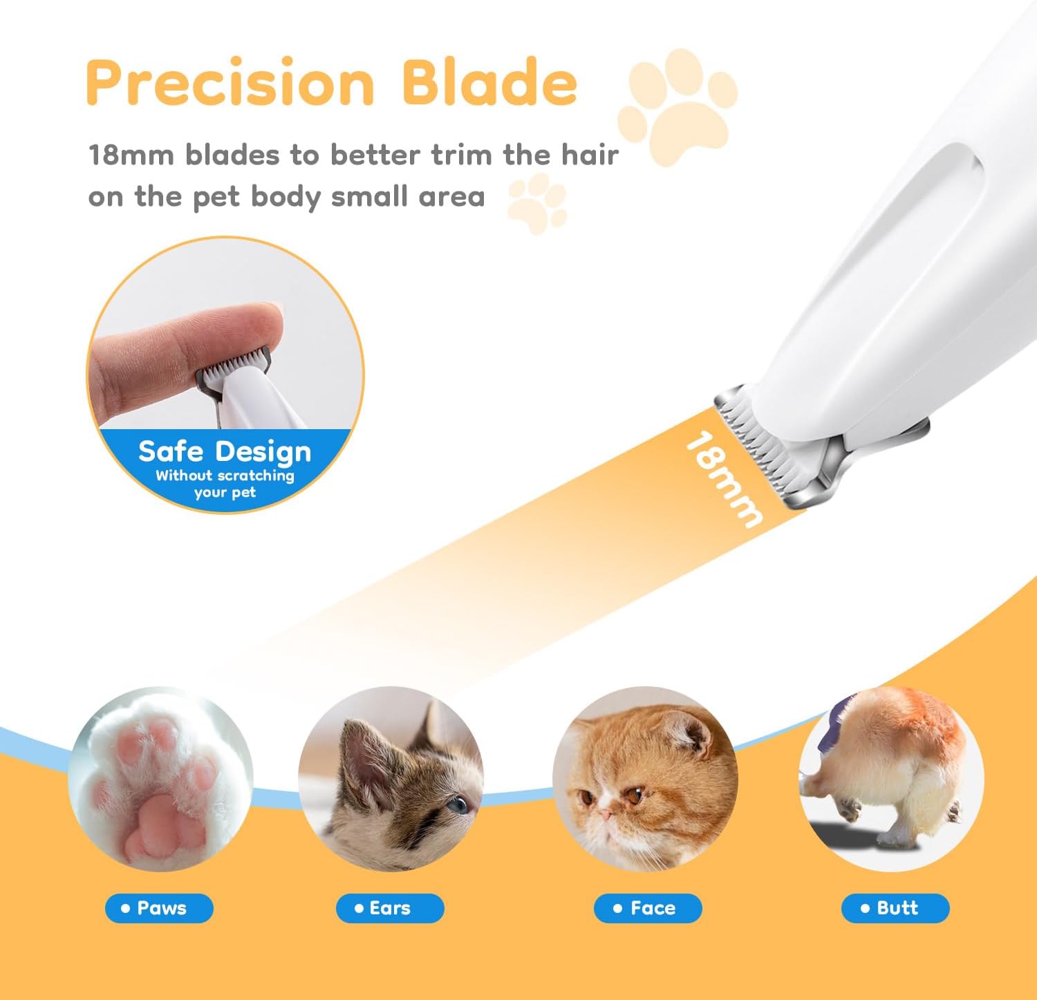 Mcbazel Pet Micro Precision Trimmer, Multifunctional Pet Hair Trimmer Waterproof Rechargeable Shaver with LED Light for Paws Eyes Ears Face Buttocks for Small Dogs and Cats，50dB Quiet Shave.