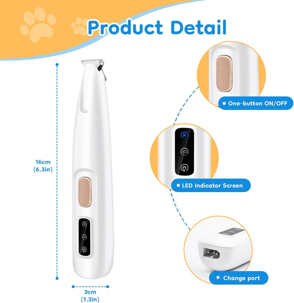 Mcbazel Pet Micro Precision Trimmer, Multifunctional Pet Hair Trimmer Waterproof Rechargeable Shaver with LED Light for Paws Eyes Ears Face Buttocks for Small Dogs and Cats，50dB Quiet Shave.