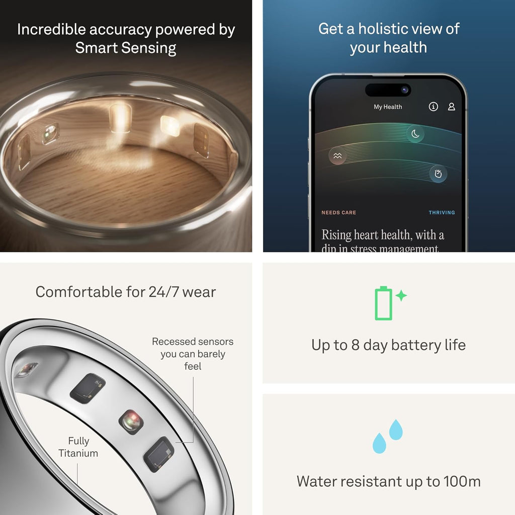 Oura Ring 4 - Smart Ring - Silver - Size 8 - Sleep, Activity, Women's Health, AI Advisor, Up to 8 Days of Battery Life, Oura App, Android & iOS Compatible
