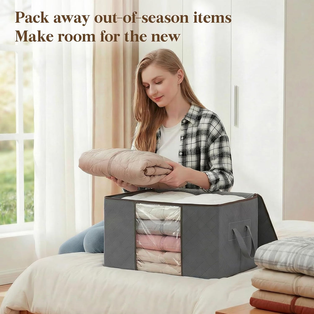 Lifewit 6 Pack Clothes Storage Bag, Foldable Storage Bin Closet Organizer with Reinforced Handle, Sturdy Fabric Blanket Storage with Clear Window, Storage Containers for Clothing, Bedding, Gray
