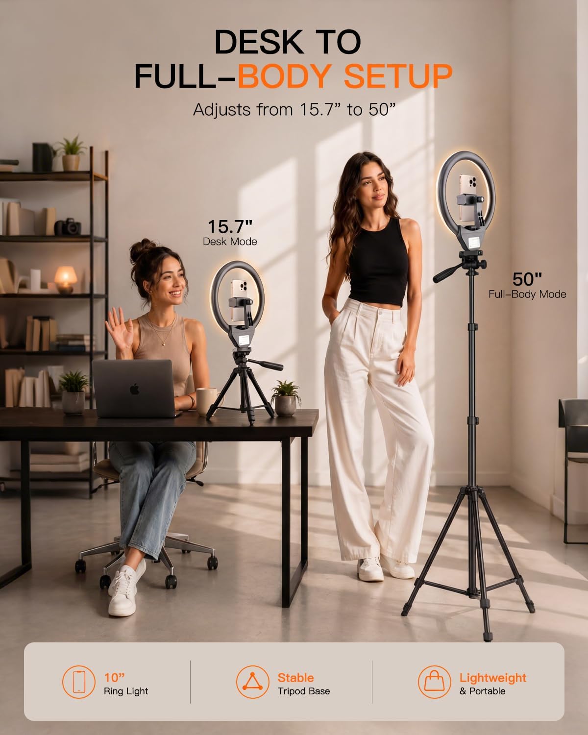 Sensyne Ring Light with Stand, 50" Phone Tripod for iPhone & Android, LED Ring Light with Remote, 3 Color Modes & 10 Brightness Levels for TikTok, Zoom & Video Recording