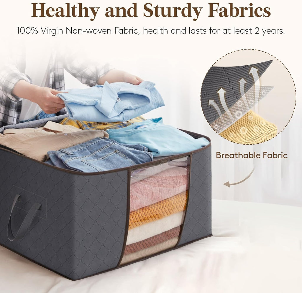 Lifewit 6 Pack Clothes Storage Bag, Foldable Storage Bin Closet Organizer with Reinforced Handle, Sturdy Fabric Blanket Storage with Clear Window, Storage Containers for Clothing, Bedding, Gray