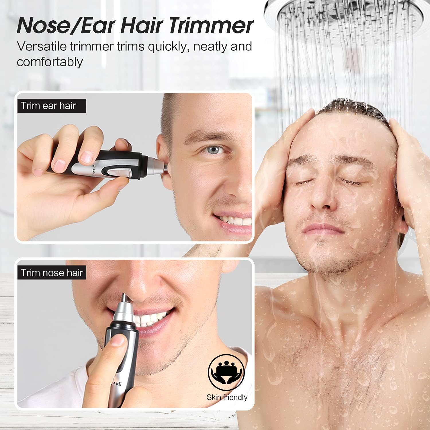 Ear and Nose Hair Trimmer Clipper - 2026 Professional Painless Eyebrow & Facial Hair Trimmer for Men Women,Battery-Operated Trimmer with IPX7 Waterproof,Dual Edge Blades for Easy Cleansing Black