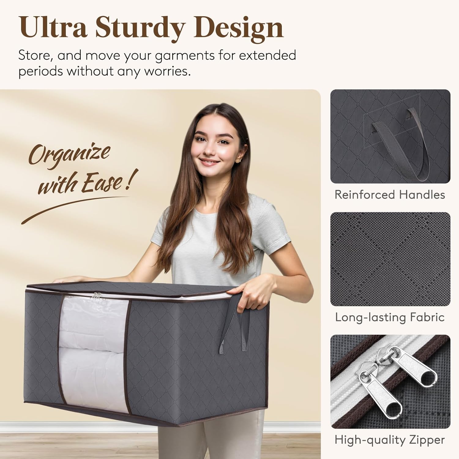 Lifewit 6 Pack Clothes Storage Bag, Foldable Storage Bin Closet Organizer with Reinforced Handle, Sturdy Fabric Blanket Storage with Clear Window, Storage Containers for Clothing, Bedding, Gray