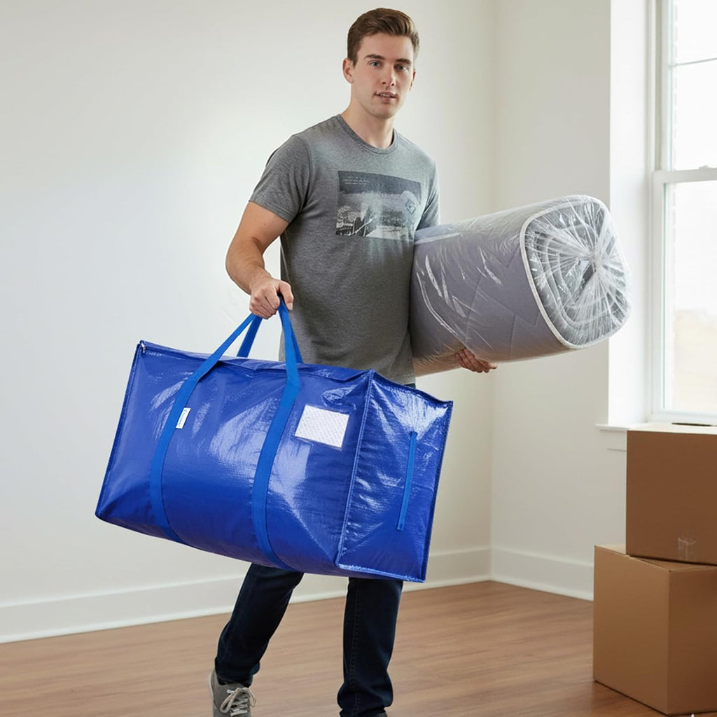 TICONN 6 Pack Extra Large Moving Bags Heavy Duty with Zippers & Carrying Handles, Durable Storage Bags Moving Boxes for Closet Organizers and Storage (6 Pack, Blue)