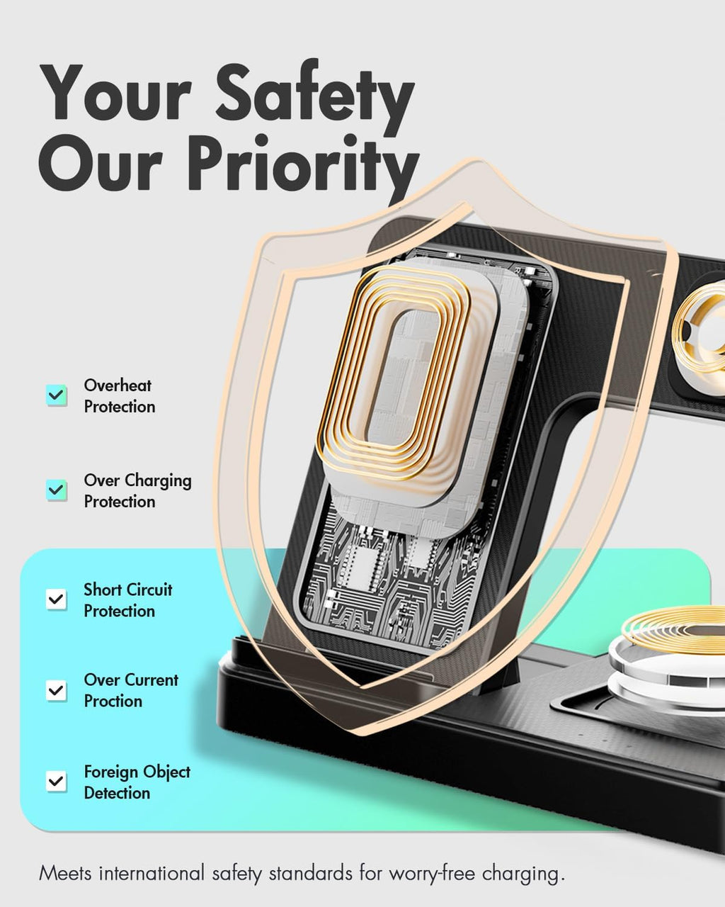 GETPALS Wireless Charger iPhone Charging Station for Apple Multiple Devices | 3 in 1 Charger Stand for iPhone 17 Pro Max 17e 16 16e 15 14 13 12 & Watch Series 11-2 SE Ultra & Airpods 4 3 Pro, Black