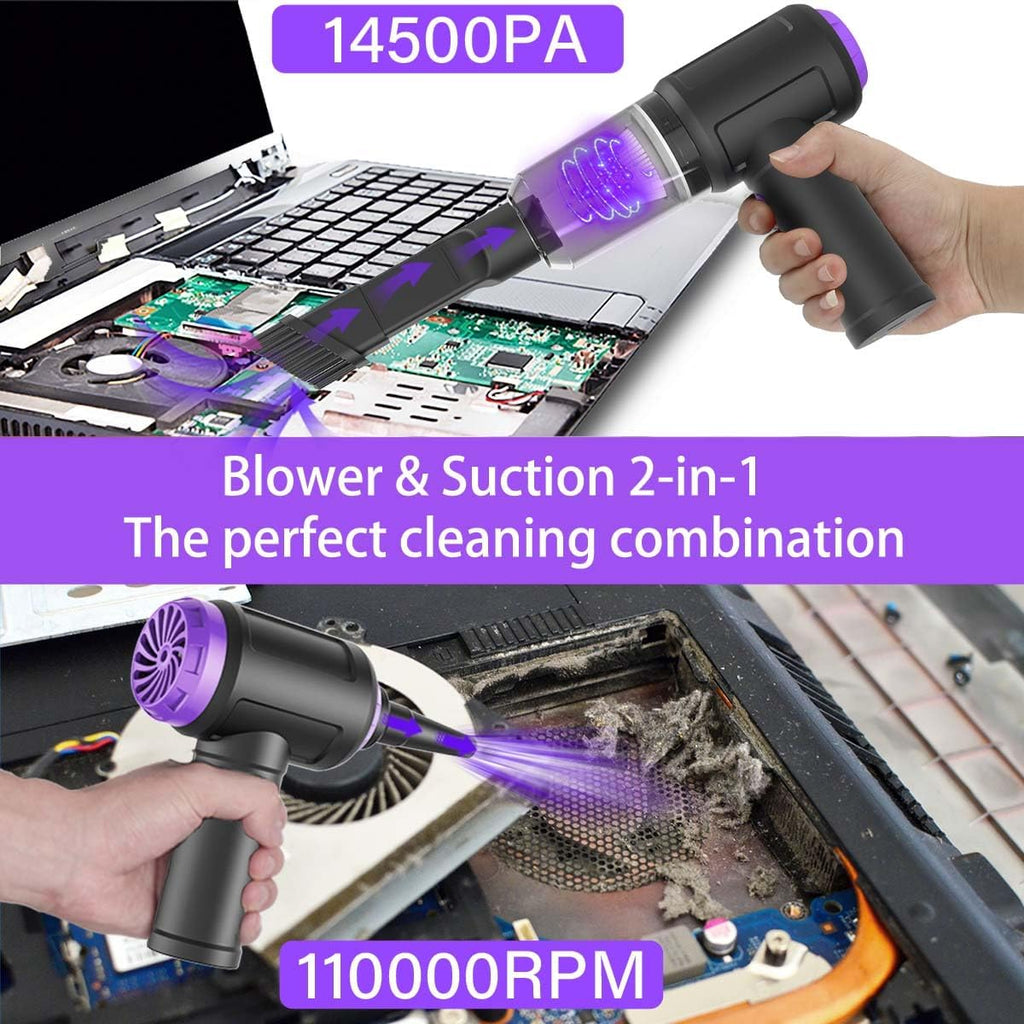Meudeen 14500 Pa Computer Vacuum Cleaner Mini & 110000RPM Compressed Air Duster for Keyboard Cleaning Cordless Canned Air Powerful Energy Efficient