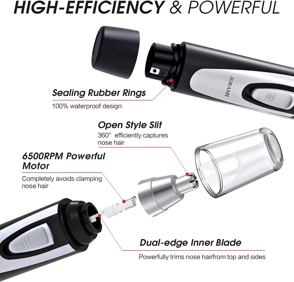 Ear and Nose Hair Trimmer Clipper - 2026 Professional Painless Eyebrow & Facial Hair Trimmer for Men Women,Battery-Operated Trimmer with IPX7 Waterproof,Dual Edge Blades for Easy Cleansing Black