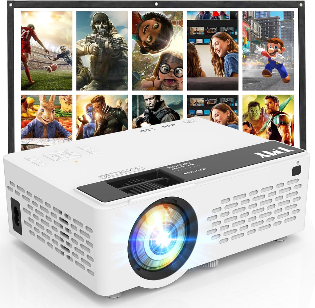 TMY 1080P Mini Portable Projector, 2-way Bluetooth, with 80in Screen | 1080P home theater, indoor/outdoor movies, Compatible with TV Stick/Roku/Phone/PC/PS/DVD/HDMI/USB