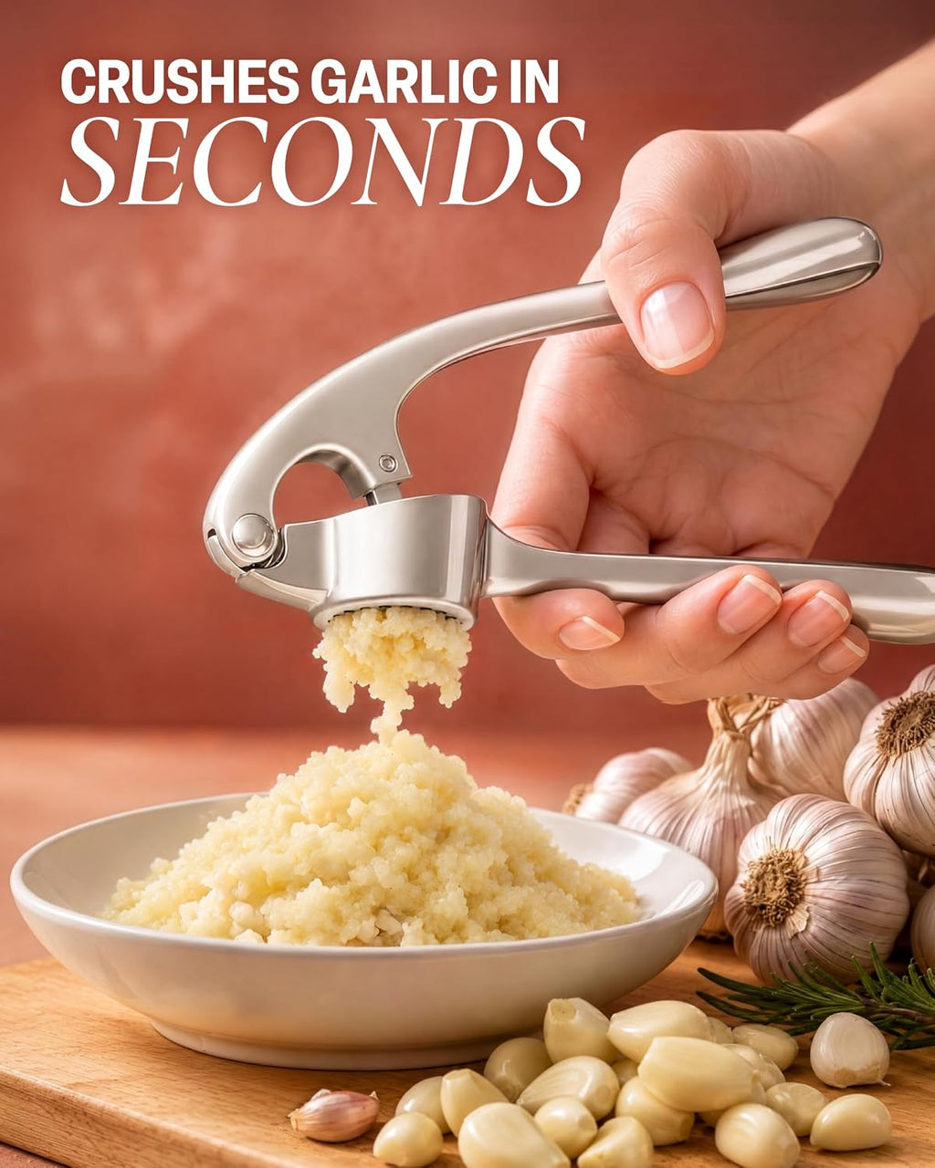 Zulay Kitchen Premium Garlic Press Set - Rust Proof Professional Garlic Mincer Tool - Easy-Squeeze, Easy-Clean with Soft, Ergonomic Handle - Silicone Garlic Peeler & Brush (Silver)