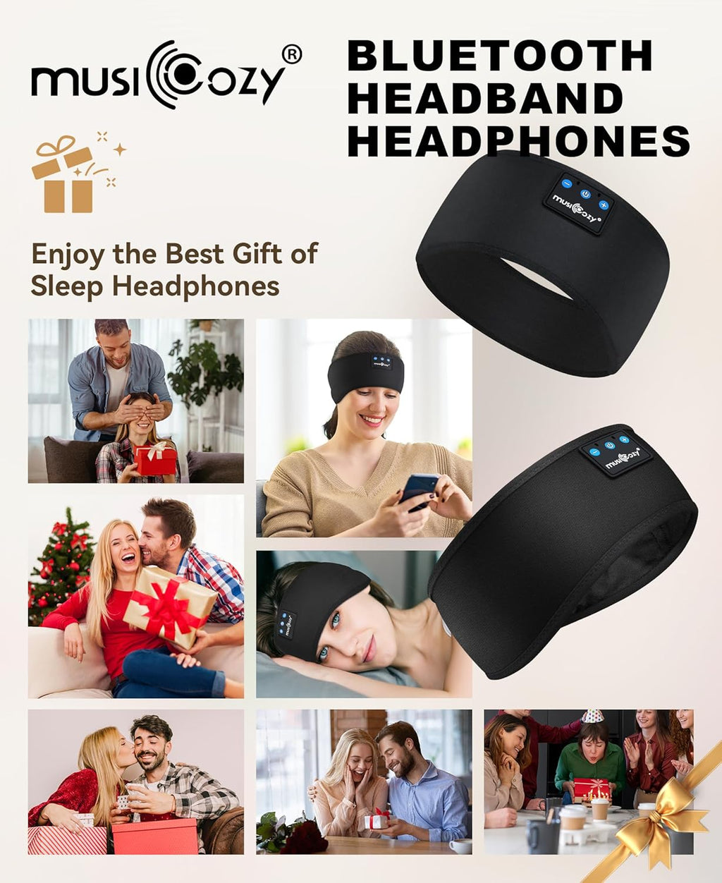 MUSICOZY Sleep Headphones Bluetooth Headband Headphones for Side Sleepers | Sleeping Headbands Wireless Sports Earphones Sweat Resistant Earbuds for Workout Running Cool Gadgets Unique Gifts for Women
