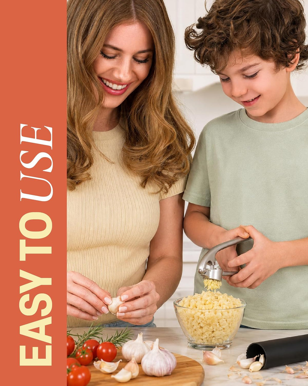 Zulay Kitchen Premium Garlic Press Set - Rust Proof Professional Garlic Mincer Tool - Easy-Squeeze, Easy-Clean with Soft, Ergonomic Handle - Silicone Garlic Peeler & Brush (Silver)