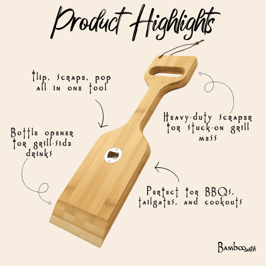 Bamboo 3-in-1 Grill Scraper, Spatula & Bottle Opener