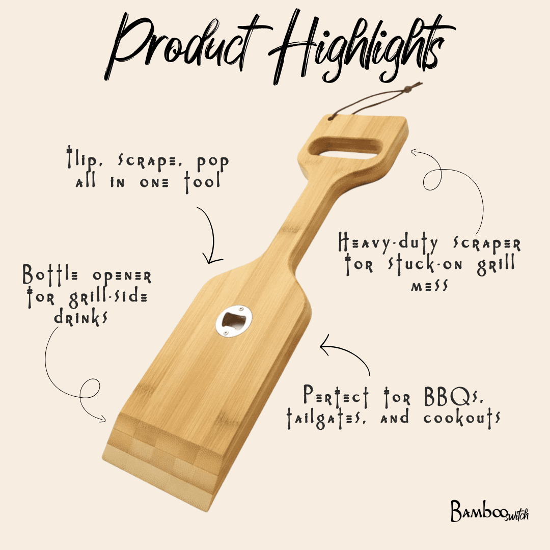 Bamboo 3-in-1 Grill Scraper, Spatula & Bottle Opener