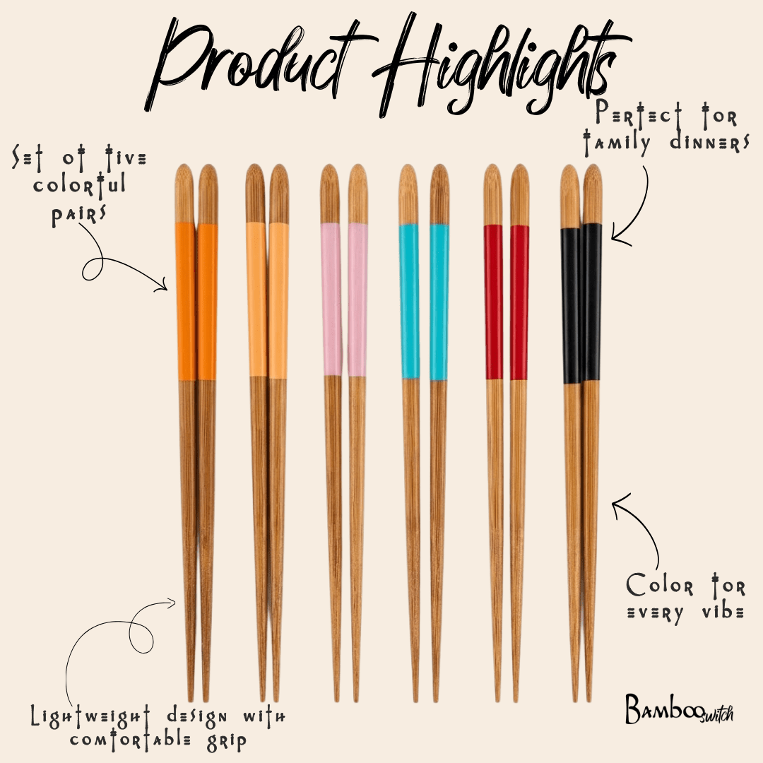 Bamboo Chopsticks | 5 Sets | Multicolor