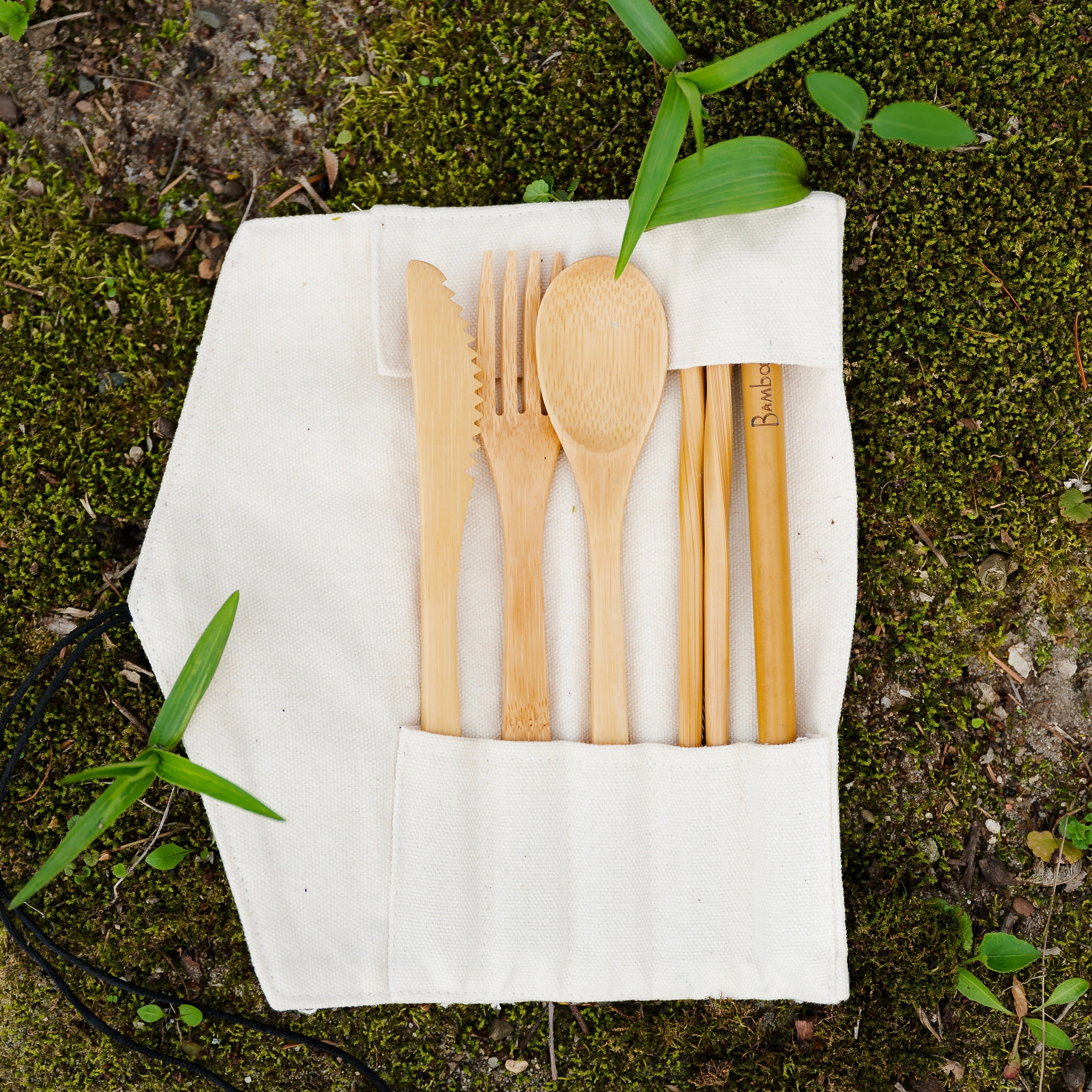 Bamboo Travel Cutlery & Cotton Pouch Set