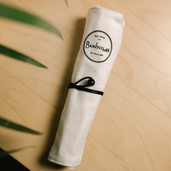 Bamboo Travel Cutlery & Cotton Pouch Set