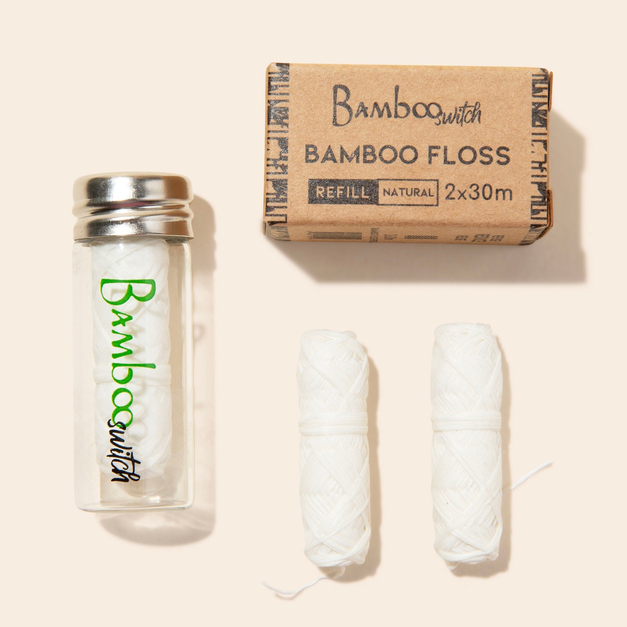 Bamboo White Floss in Glass Container