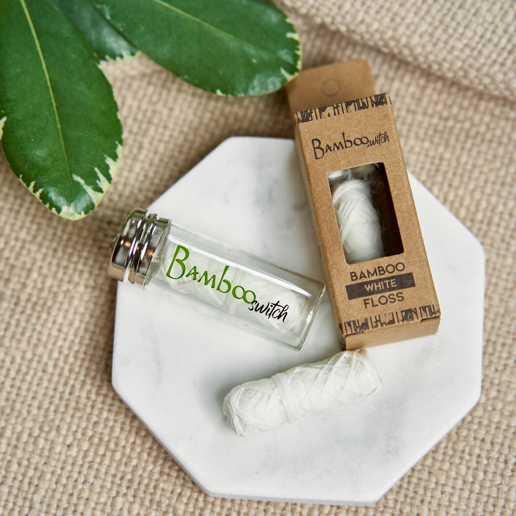 Bamboo White Floss in Glass Container