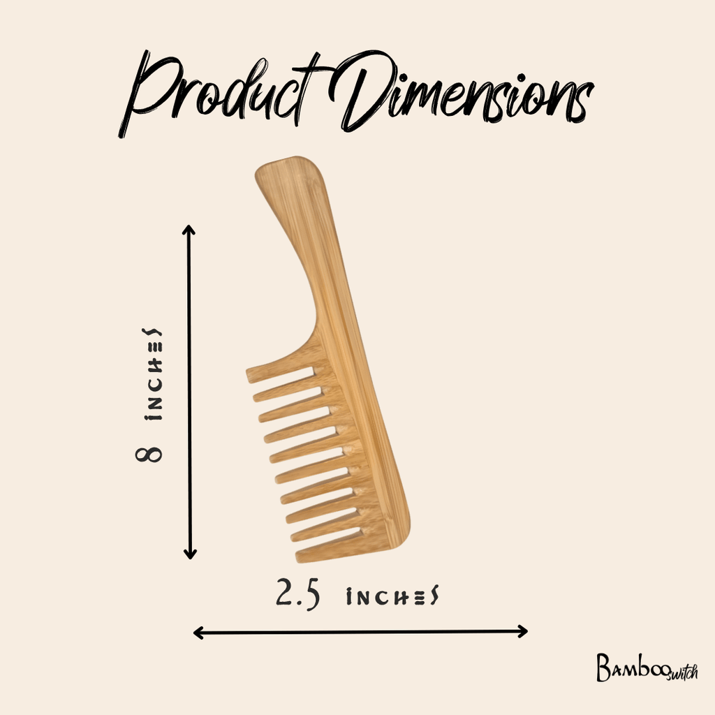 Bamboo Wide Tooth Comb with Handle | Flat Tips