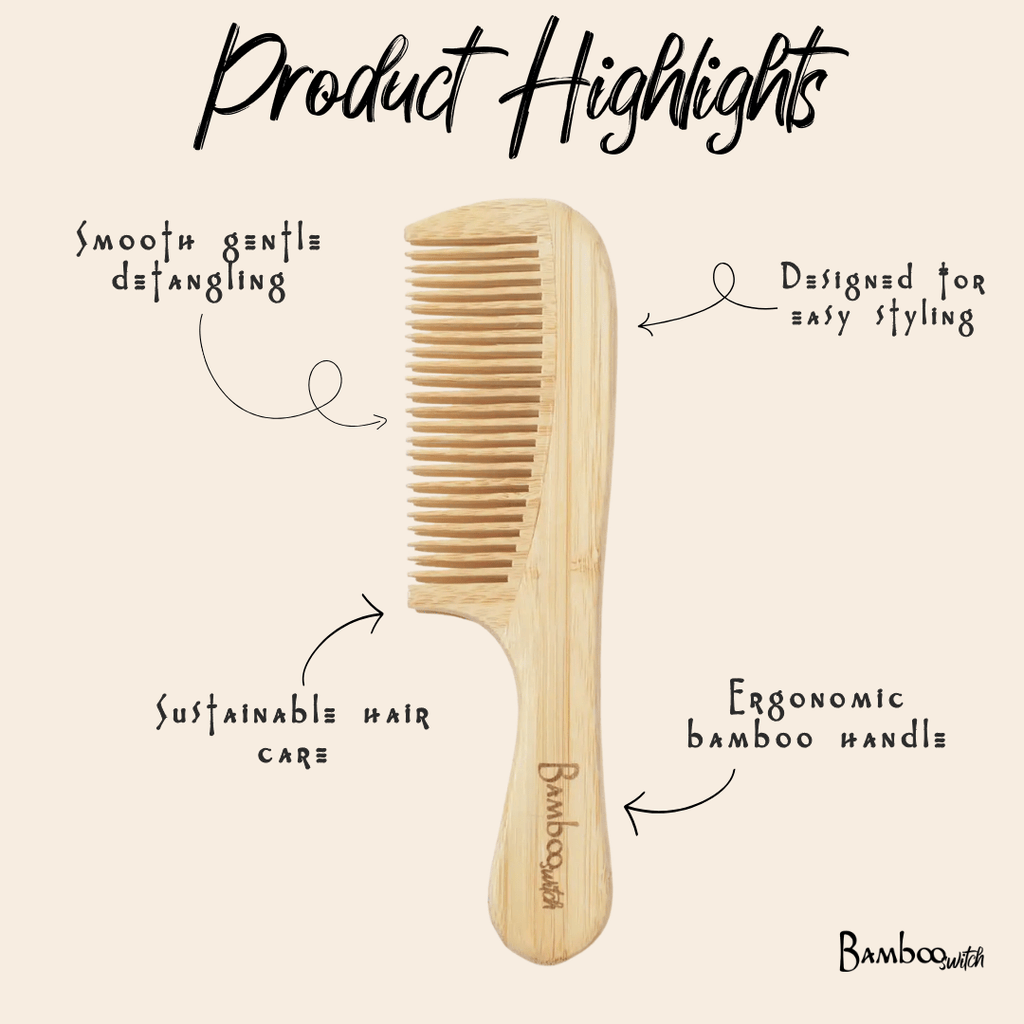 Bamboo Wide Tooth Comb with Handle | Pointed Tips