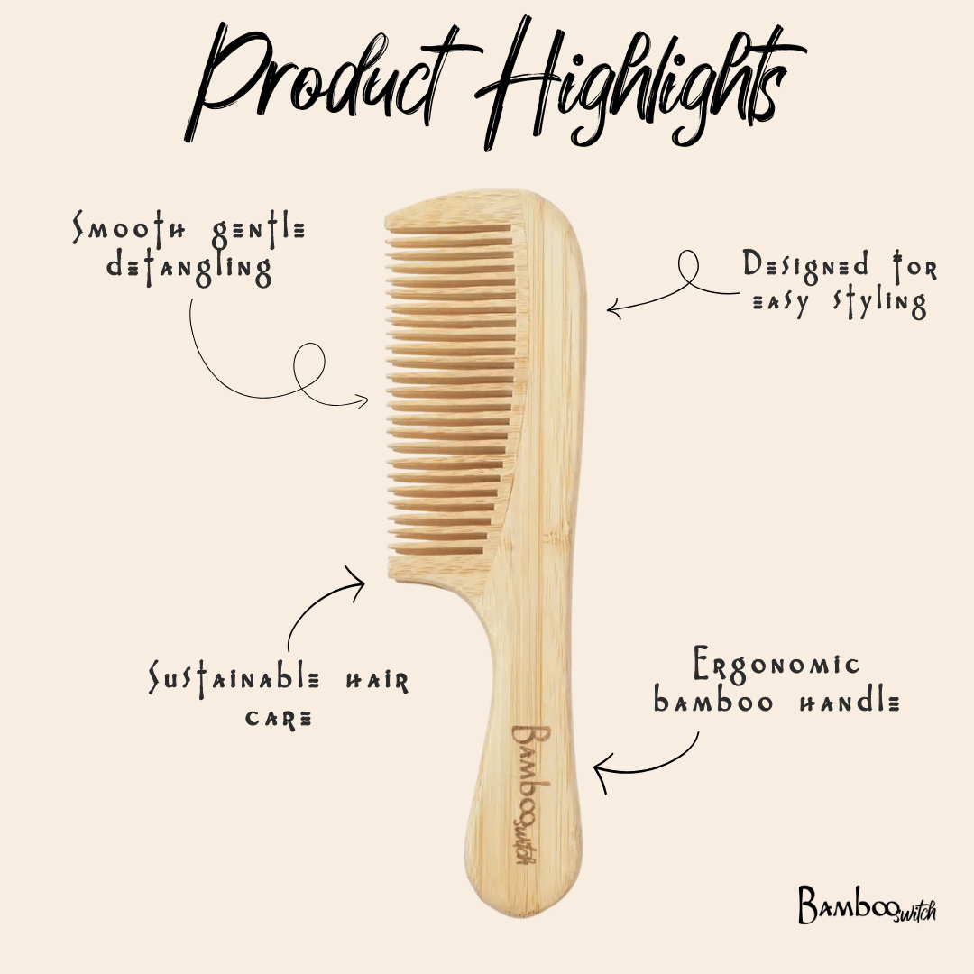 Bamboo Wide Tooth Comb with Handle | Pointed Tips