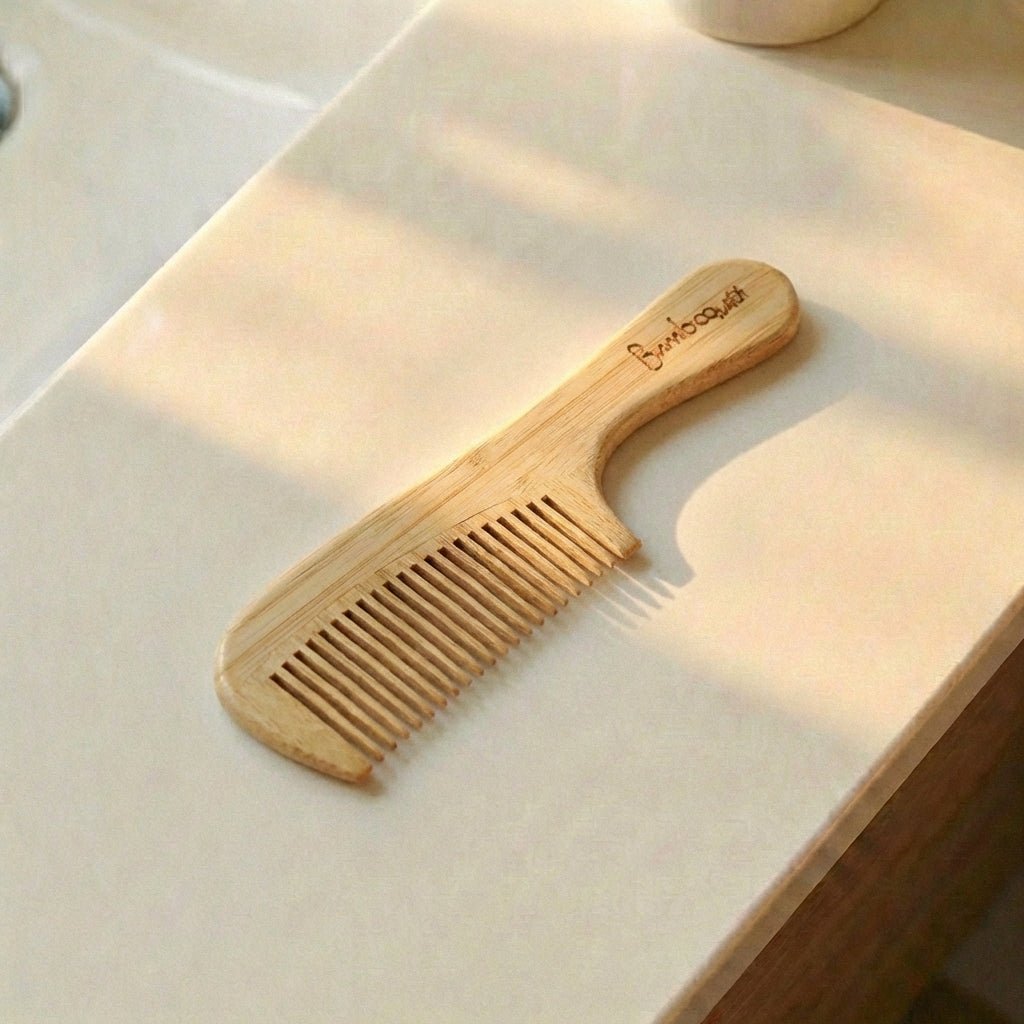 Bamboo Wide Tooth Comb with Handle | Pointed Tips