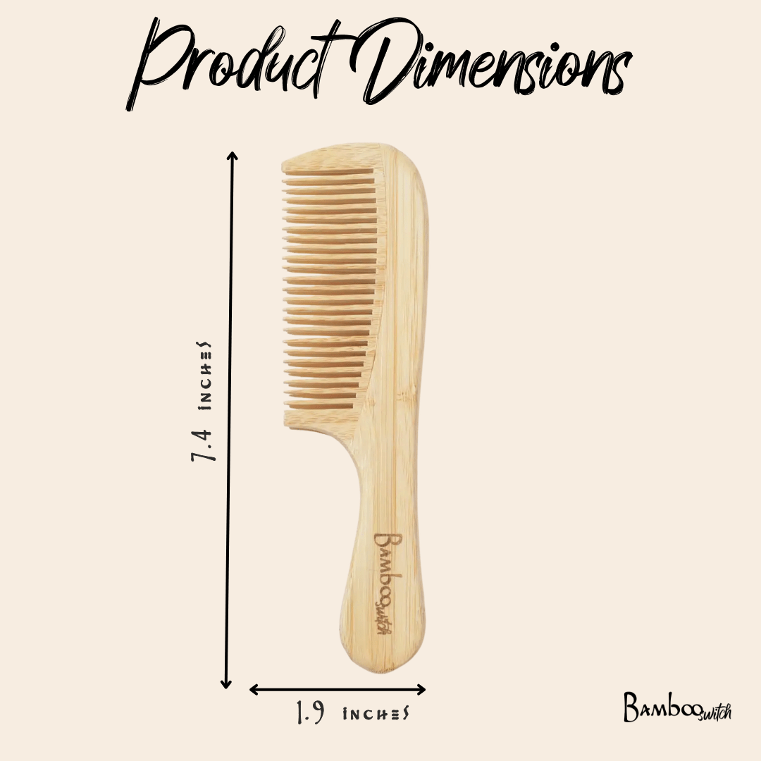 Bamboo Wide Tooth Comb with Handle | Pointed Tips