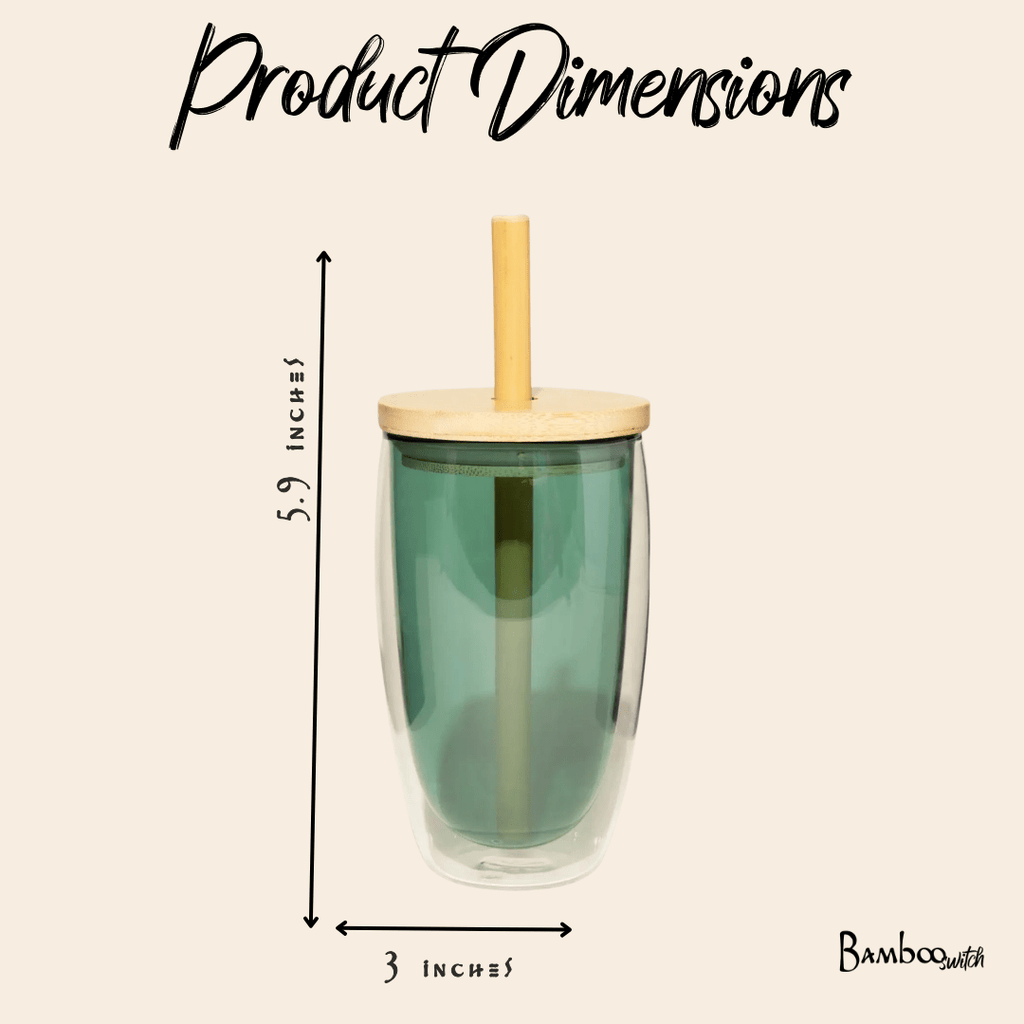 Double-Glass Cup With Bamboo Straw