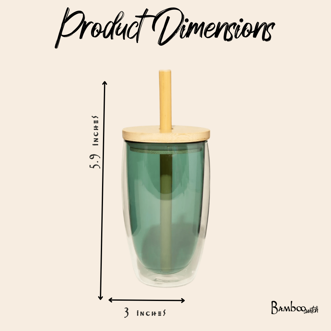 Double-Glass Cup With Bamboo Straw