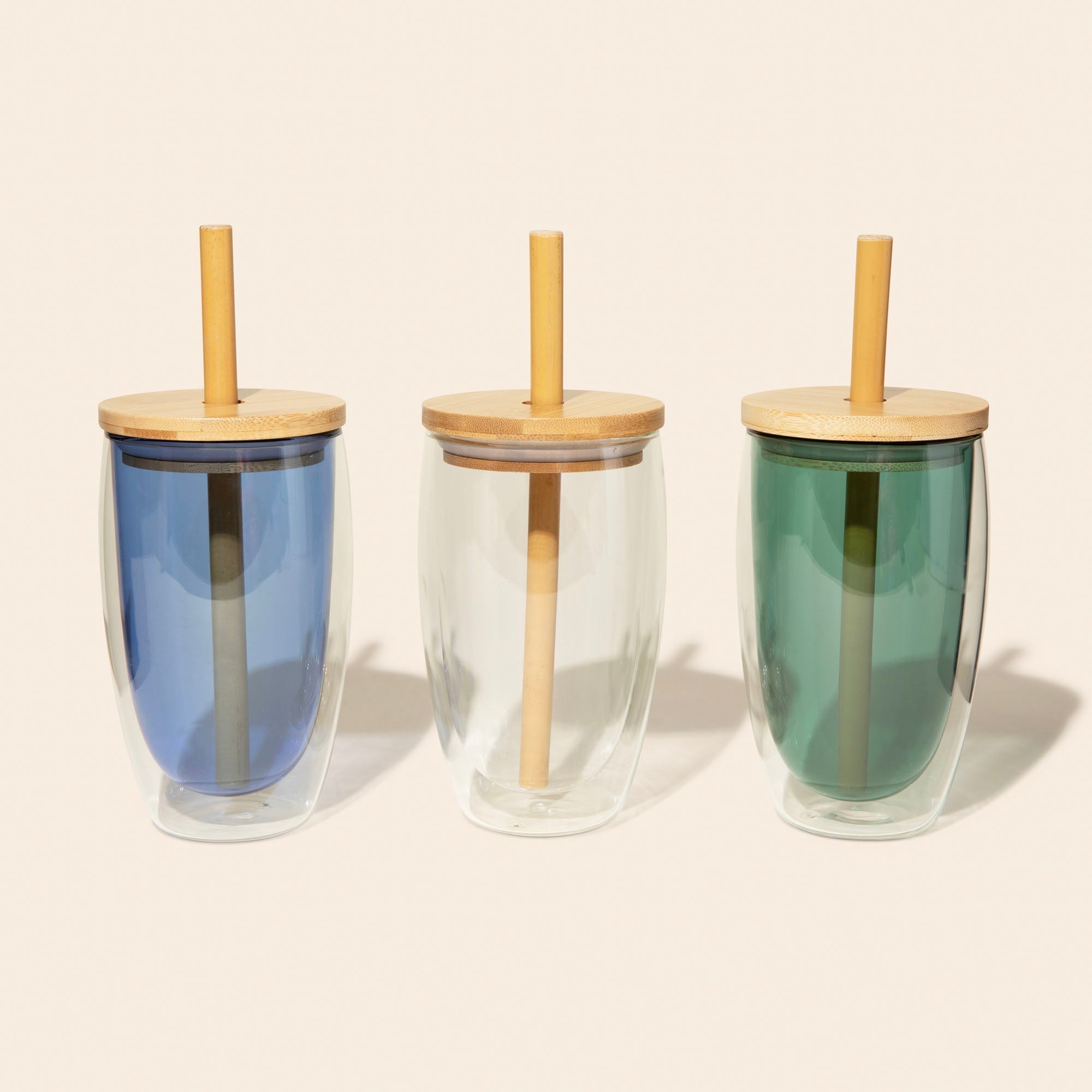 Double-Glass Cup With Bamboo Straw