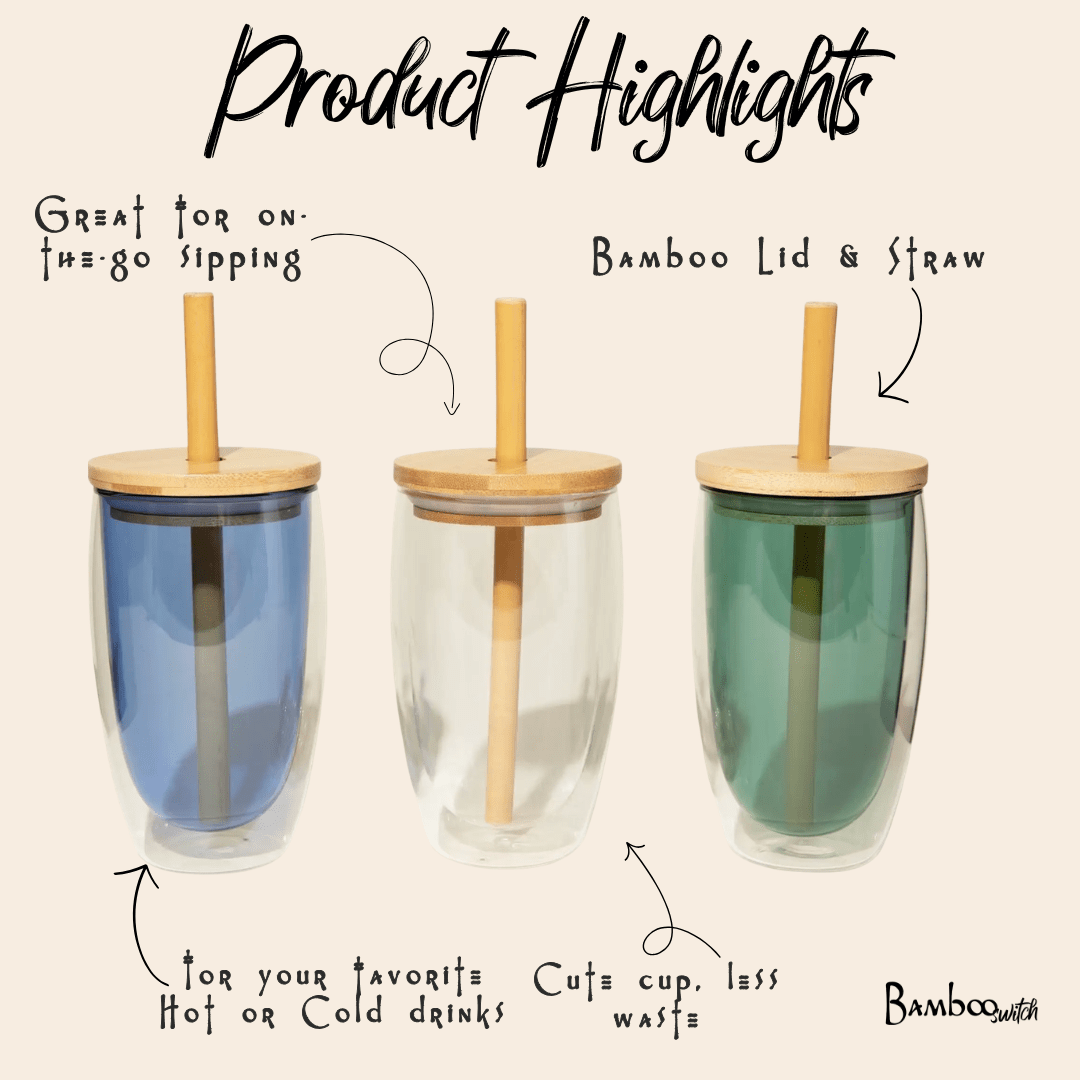 Double-Glass Cup With Bamboo Straw
