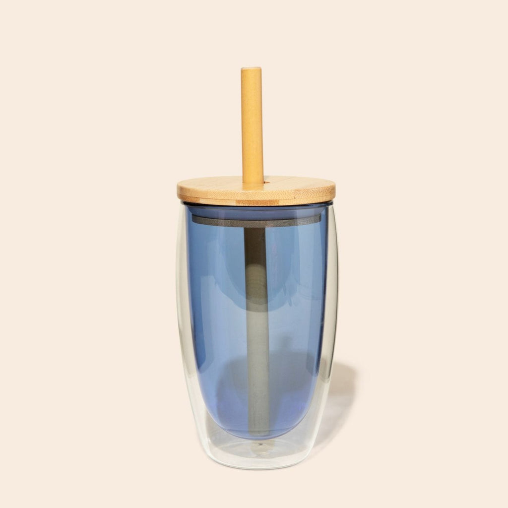 Double-Glass Cup With Bamboo Straw