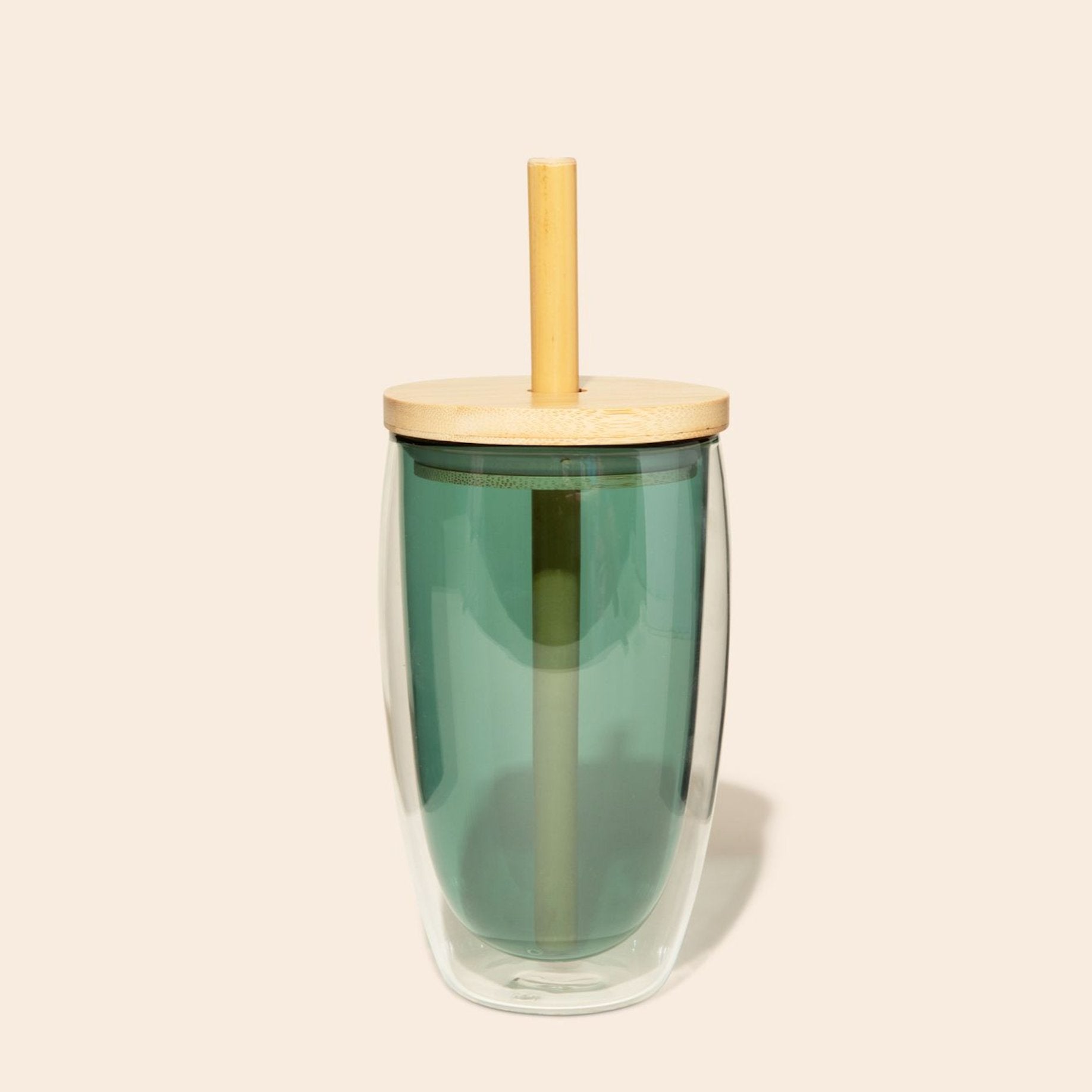 Double-Glass Cup With Bamboo Straw