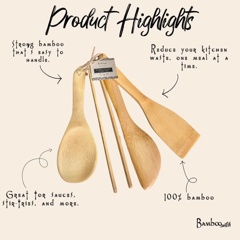 Bamboo Kitchen Utensil Set | 4 Pieces