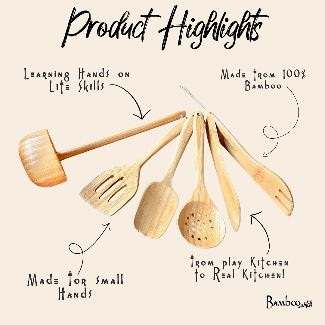 Kids Bamboo Cooking Utensil Set
