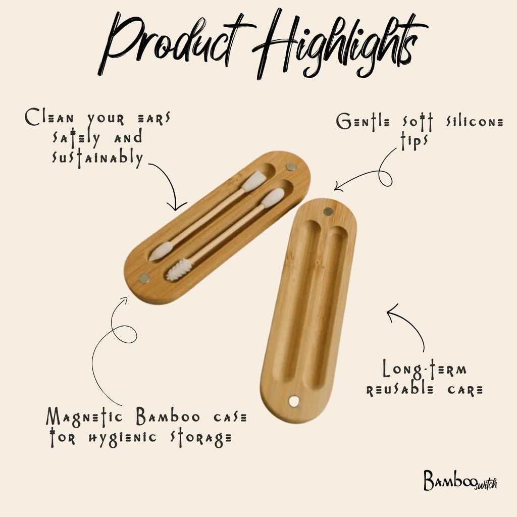 Bamboo Reusable Ear Swabs with Case