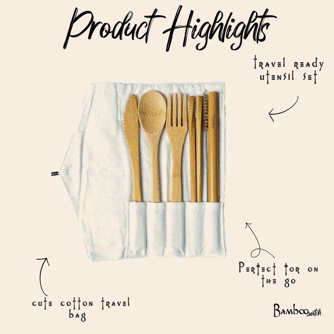 Bamboo Travel Cutlery & Cotton Pouch Set